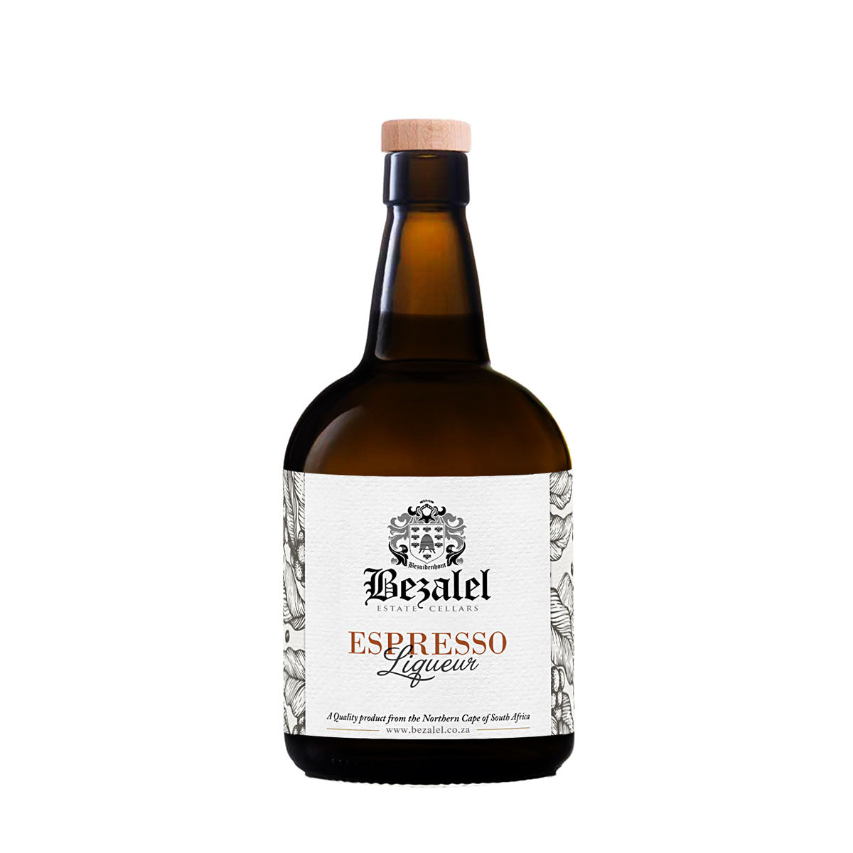 Bezalel Espresso Liqueur bottle with deep coffee‑rich colour.