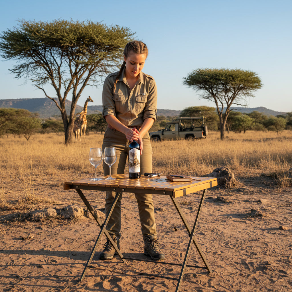 Bezalel Estate Royal Oryx Dry Red Wine in a bush setting on safari.