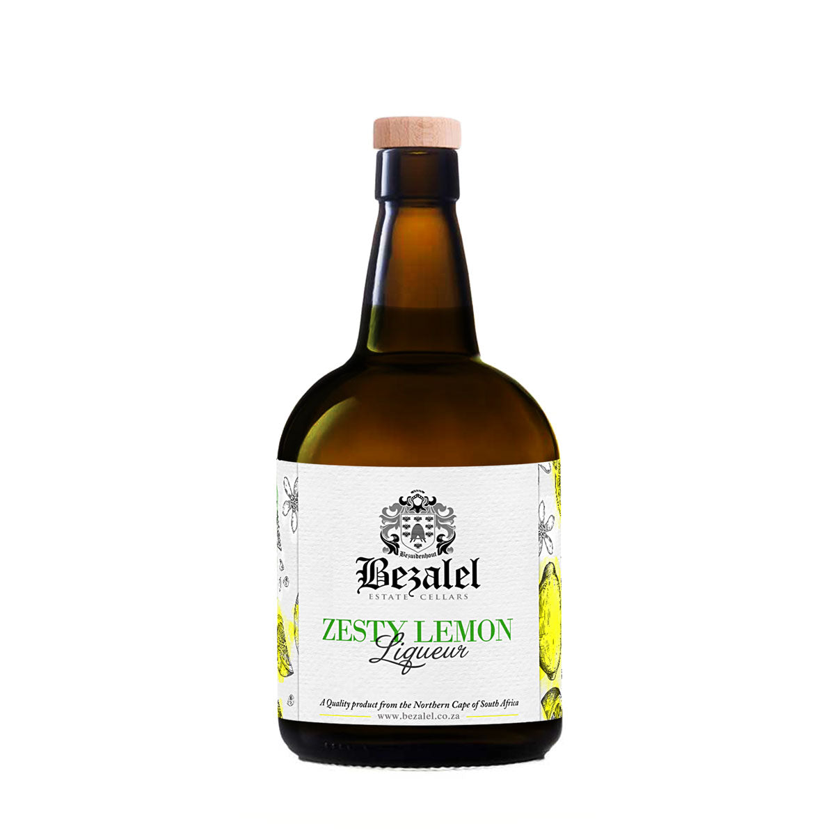 Bottle of Bezalel Zesty Lemon Liqueur with bright citrus tones.