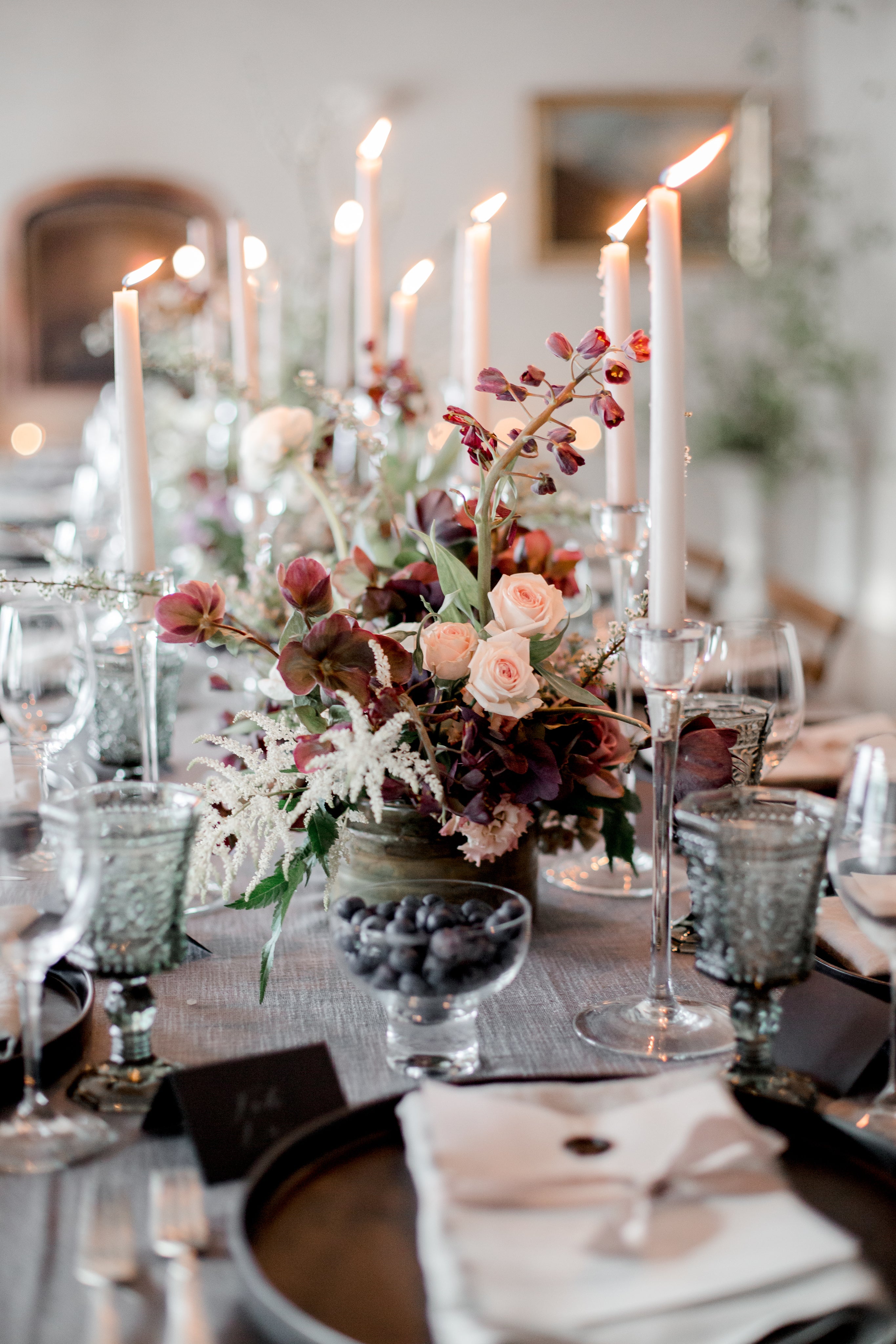 table prepared for wedding with floral decorations