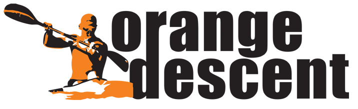 Logo for 'Orange Descent' with a silhouette of a kayaker and text about SA K1 River Champs 2024.