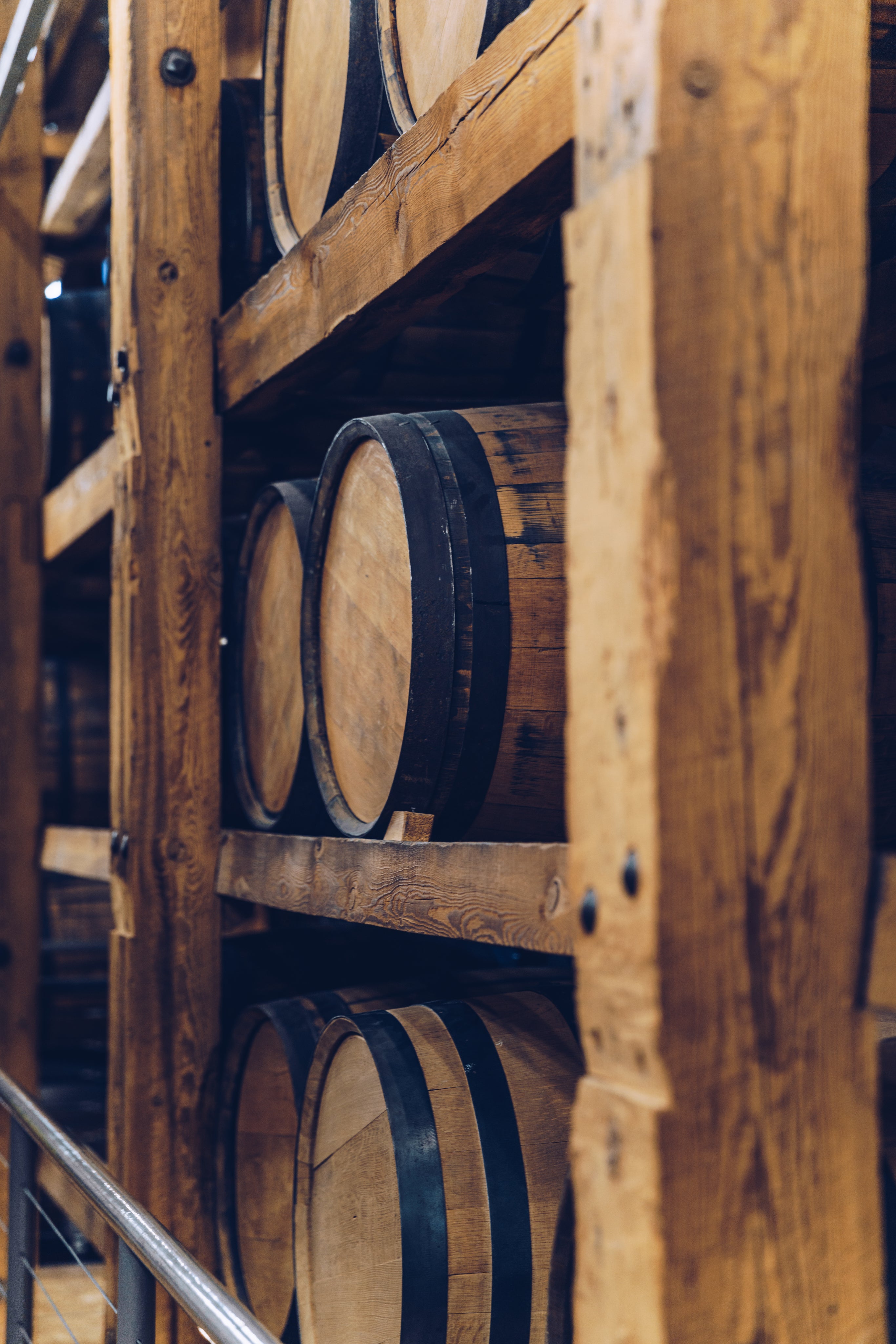 Wooden barrels at the Tasting Room